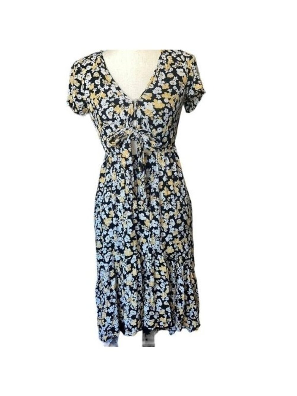 Abercrombie & Fitch Dress Womens XS Black Yellow White Floral High Low Midi
